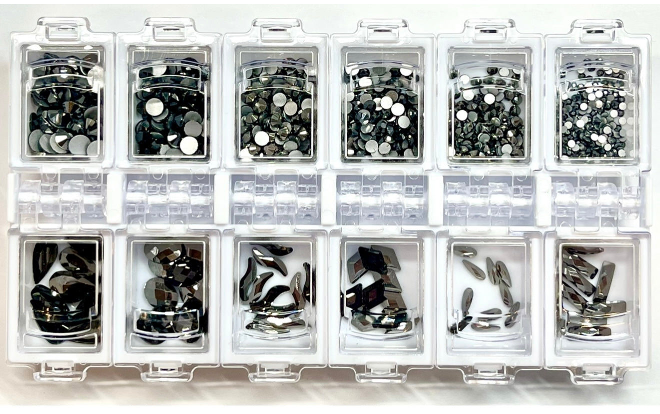 Jet Black- Jewel Shapes Glass Flatback Rhinestones Premium quality.