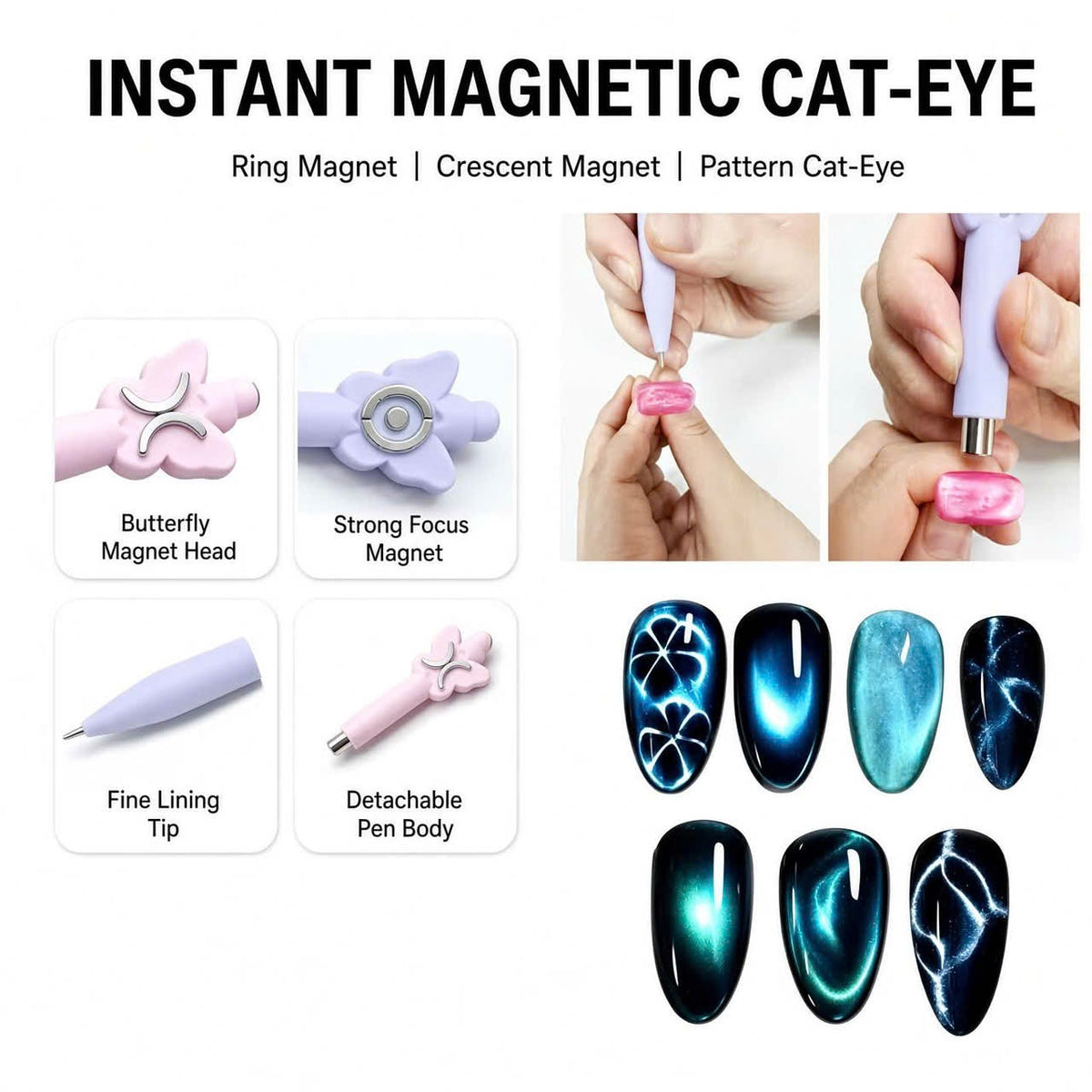 3-in-1 Butterfly Cat Eye Magnet Pen