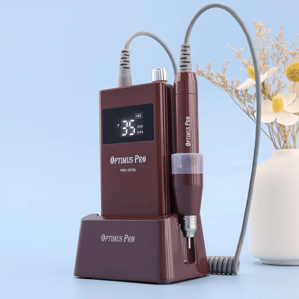 Optimus Pro dental device with digital display on a light blue background