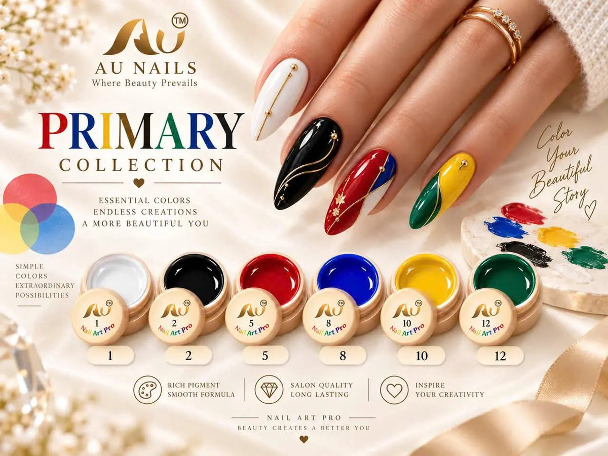 AU Nails Primary Collection with 6 essential nail art colors