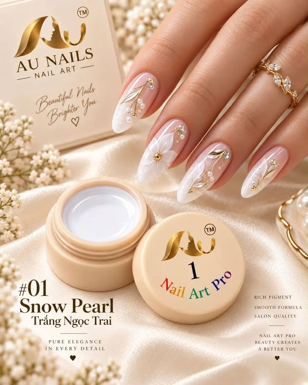 AU Nail Art Pro Professional Design Gel – #01 Snow Pearl color pot