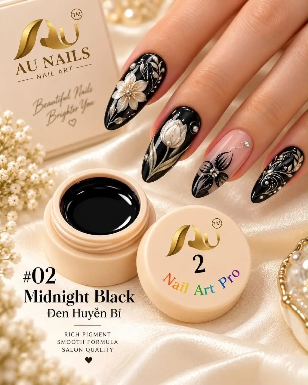 AU Nail Art Pro Professional Design Gel – #02 Midnight Black color pot