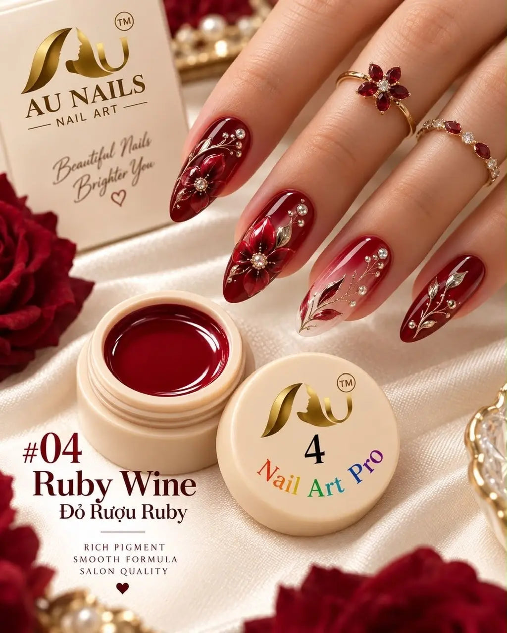AU Nail Art Pro Professional Design Gel – #04 Ruby Wine color pot