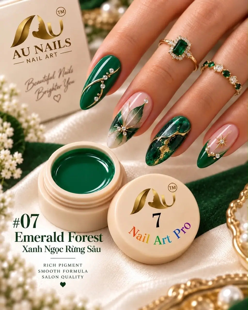 AU Nail Art Pro Professional Design Gel – #07 Emerald Forest color pot