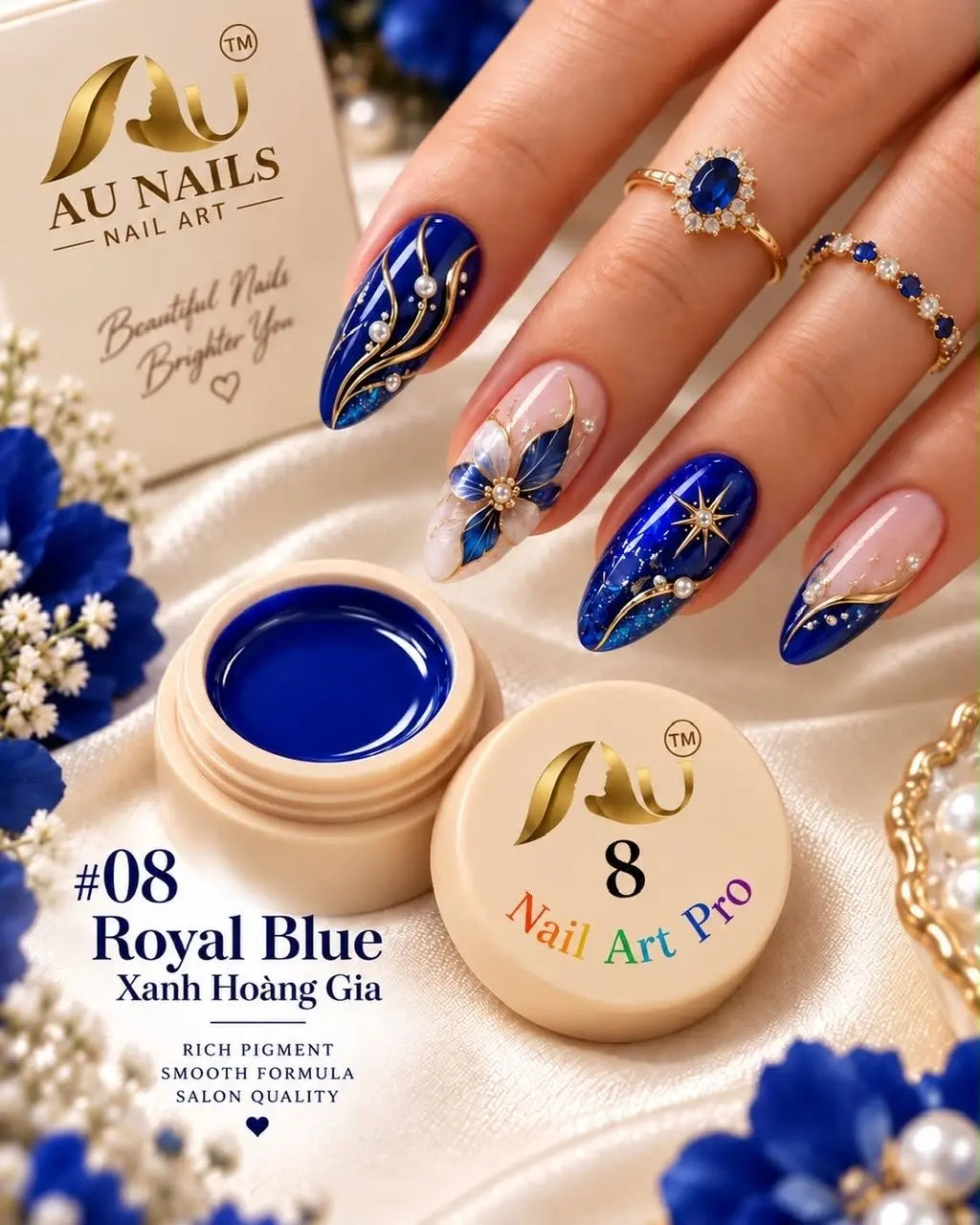 AU Nail Art Pro Professional Design Gel – #08 Royal Blue color pot