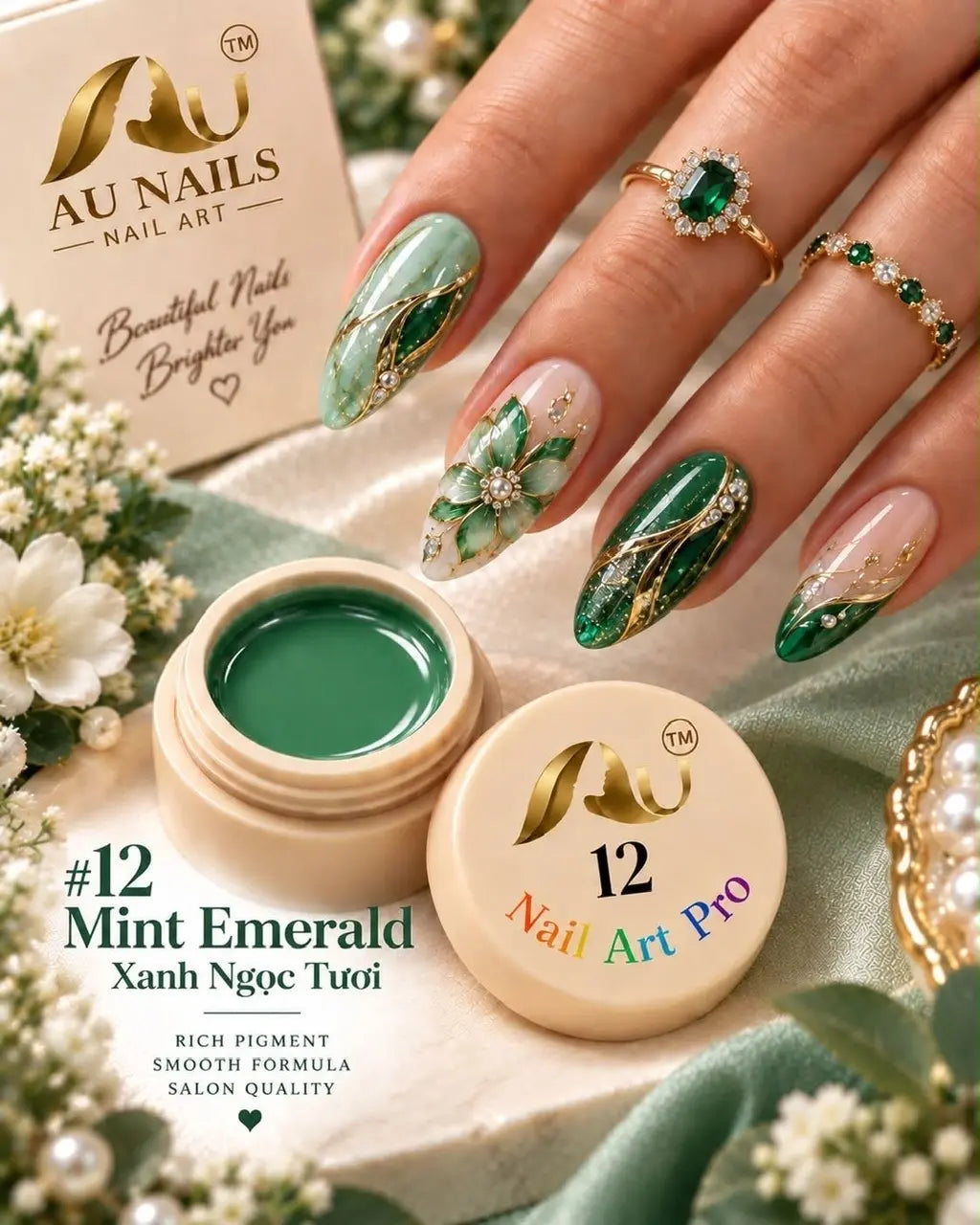 AU Nail Art Pro Professional Design Gel – #12 Mint Emerald color pot