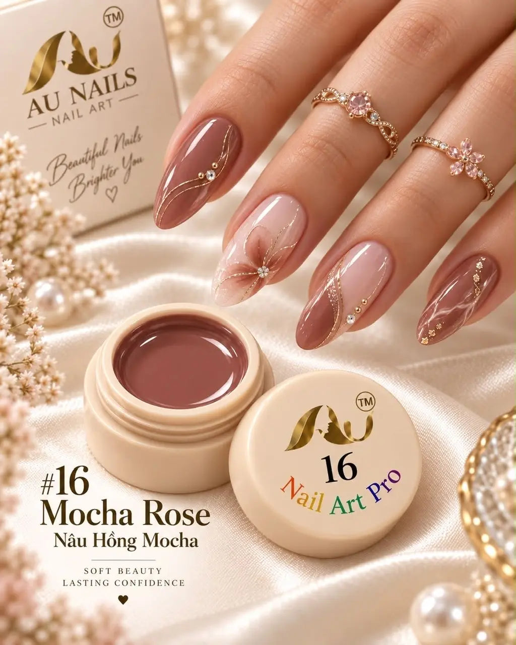 AU Nail Art Pro Professional Design Gel – #16 Mocha Rose color pot