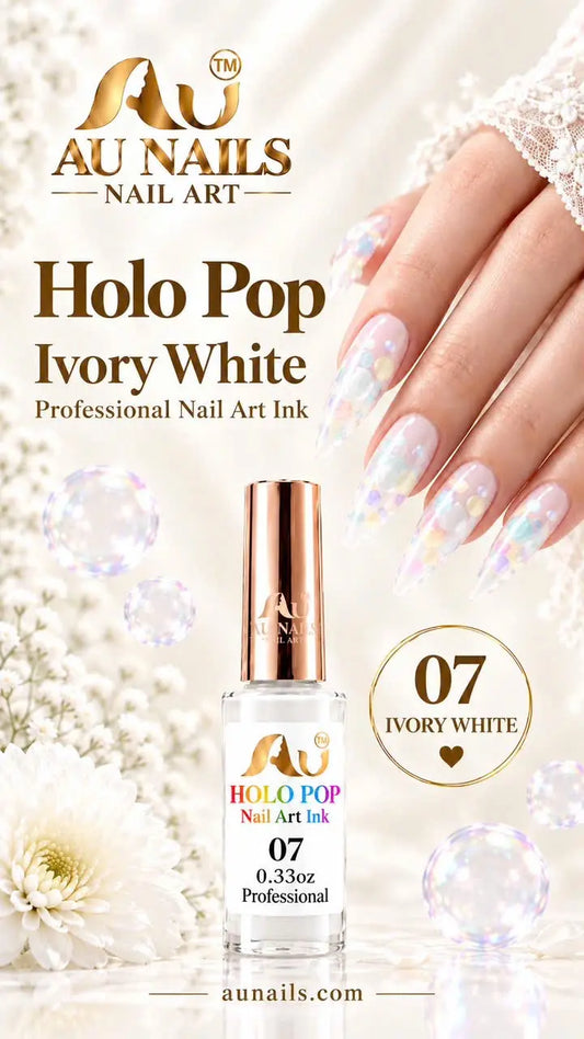 AU Holo Pop 07 Ivory White bubble effect nail art ink