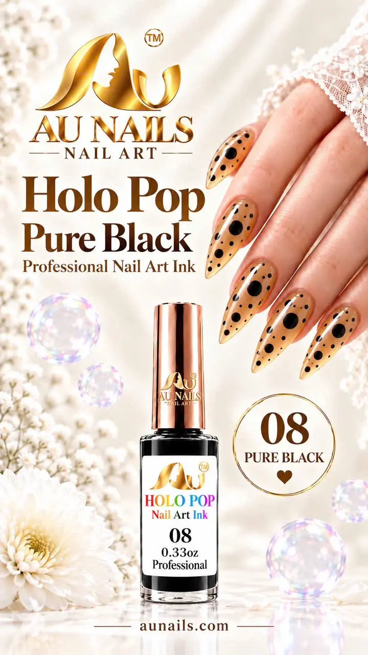 AU Holo Pop 08 Pure Black bubble effect nail art ink