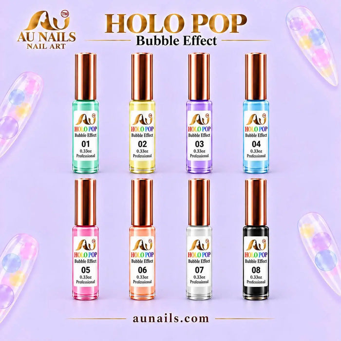 AU Holo Pop bubble effect nail art ink set with 8 colors