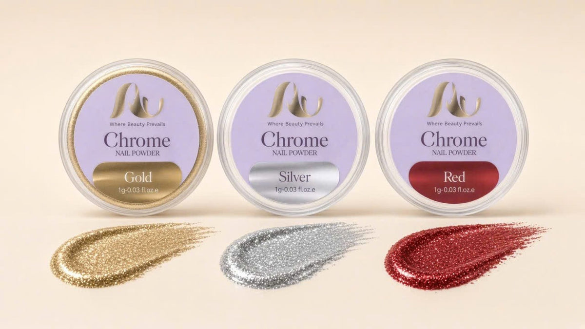 AU Nails Chrome Nail Powder – Silver, Gold & Red, 1g
