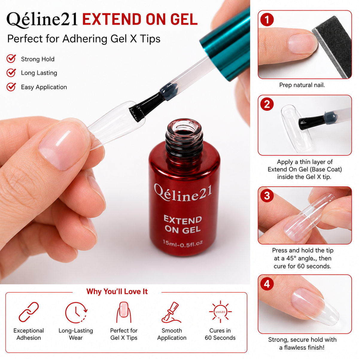 Qeline21 Extend On Gel for soft gel nail tips