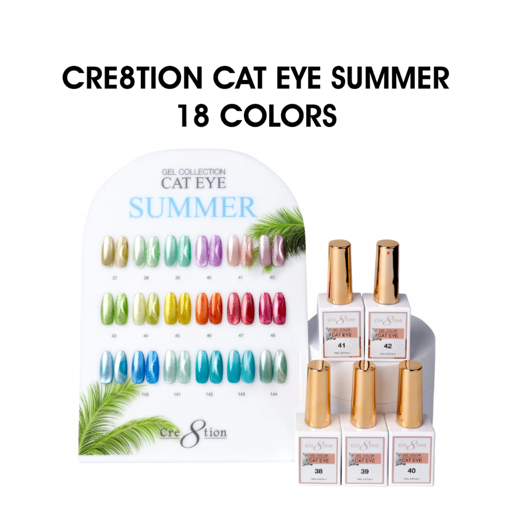 Cre8tion Cat Eye Gel Polish 0.5 oz – Summer Collection (18 Colors #37–#48, #139–#144)