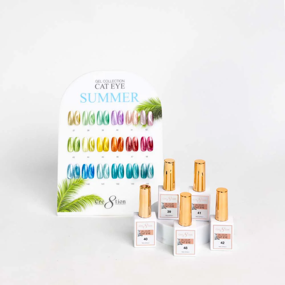 Cre8tion Cat Eye Gel Polish 0.5 oz – Summer Collection (18 Colors #37–#48, #139–#144)